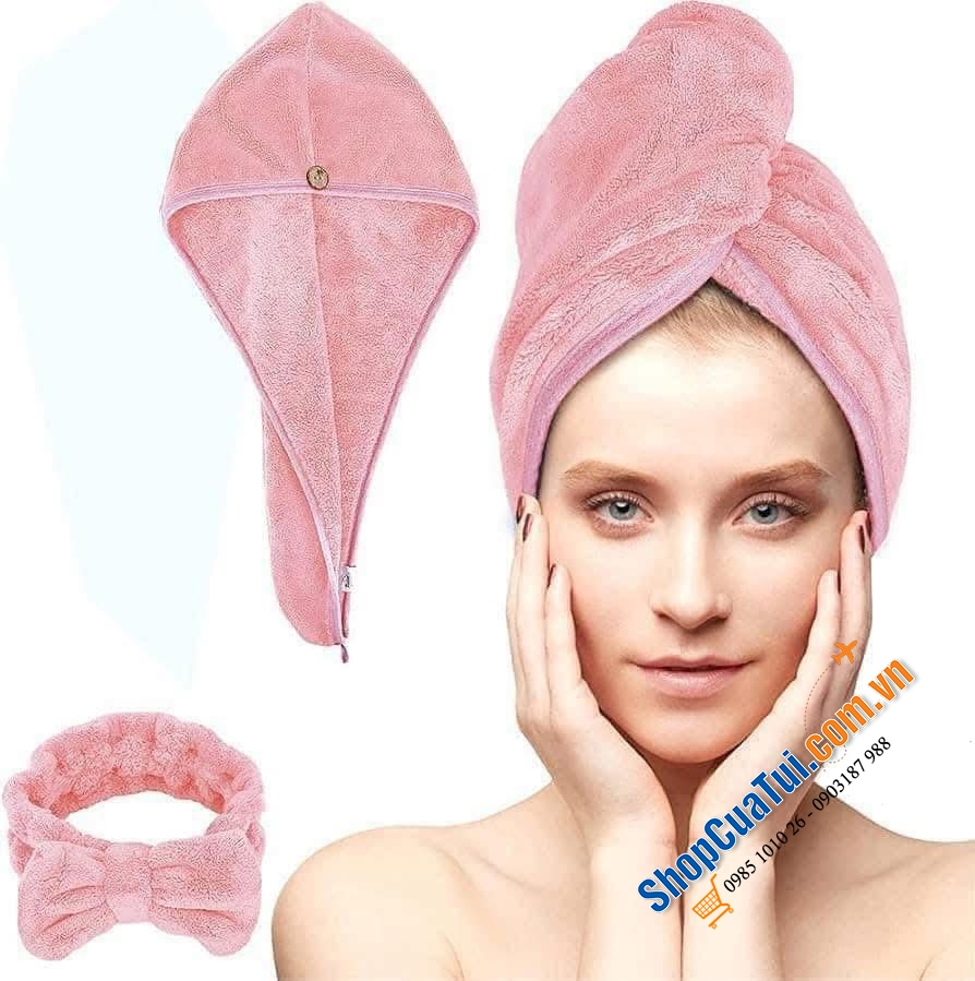 SET KHĂN QUẤN TÓC + TUBAN HÃNG ACKSONSE mầu hồng xinh lắm ạ.
