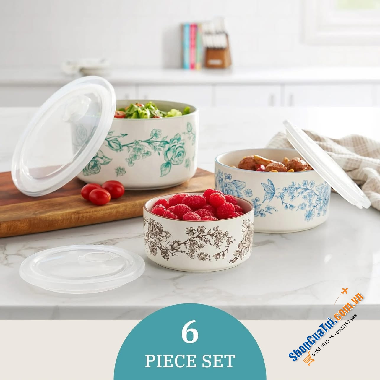 Sét hộp sứ tròn 6 món The Pioneer Woman Agatha.