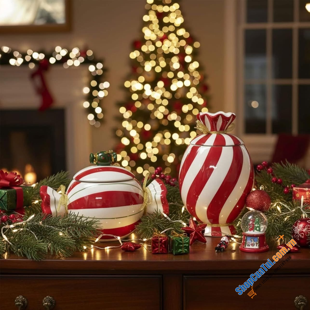 Sét 2 hũ đựng kẹo Giáng sinh có nắp DIF DECO.