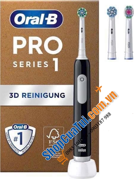 Bàn Chải Đánh Răng Điện Oral-B Pro 1 SIOC Màu Đen kèm 3 đầu bàn chải.
