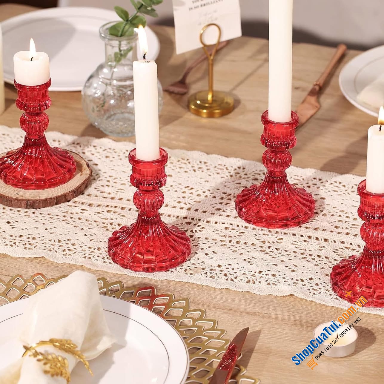 Bộ 6 chân nến Kanpura màu: đỏ, hồng, vàng, xanh lá, trắng.