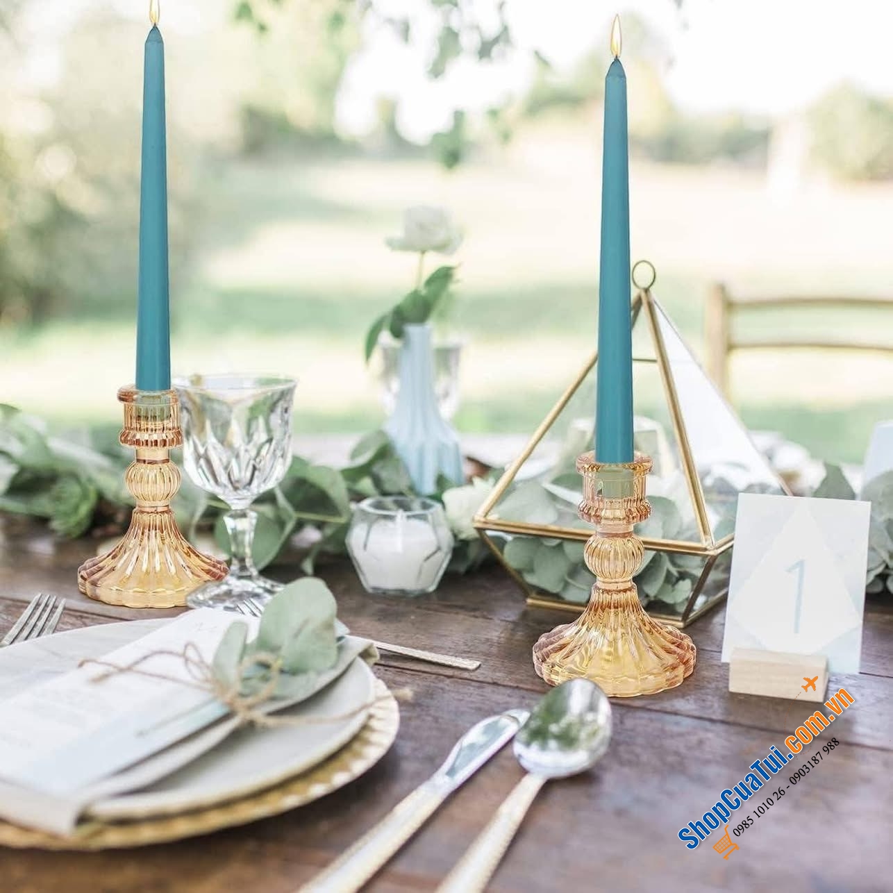 Bộ 6 chân nến Kanpura màu: đỏ, hồng, vàng, xanh lá, trắng.