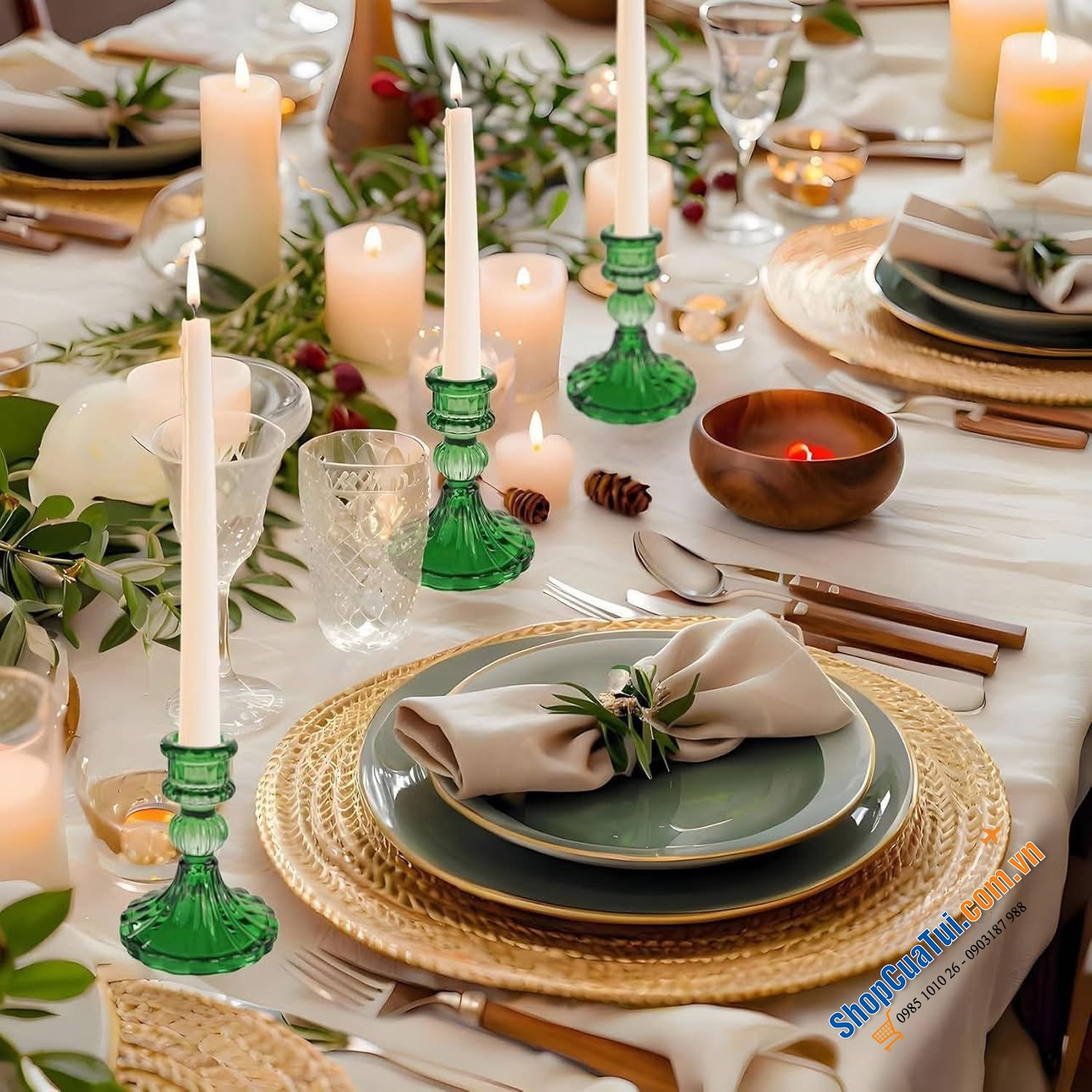 Bộ 6 chân nến Kanpura màu: đỏ, hồng, vàng, xanh lá, trắng.