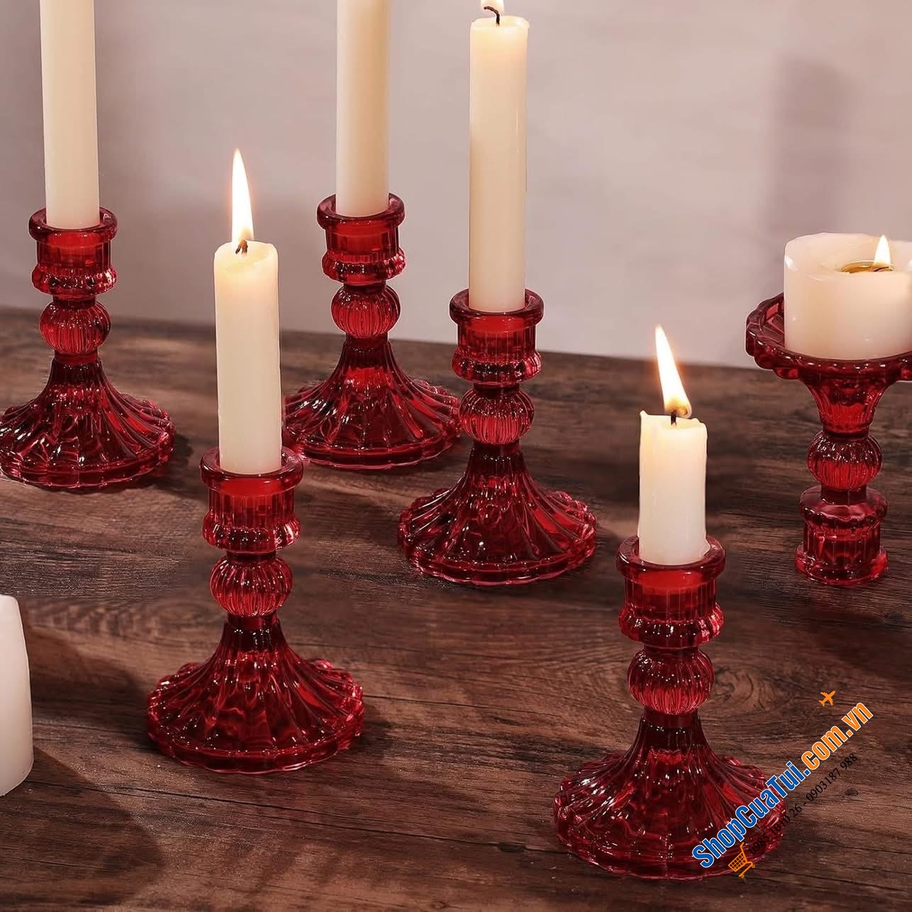 Bộ 6 chân nến Kanpura màu: đỏ, hồng, vàng, xanh lá, trắng.