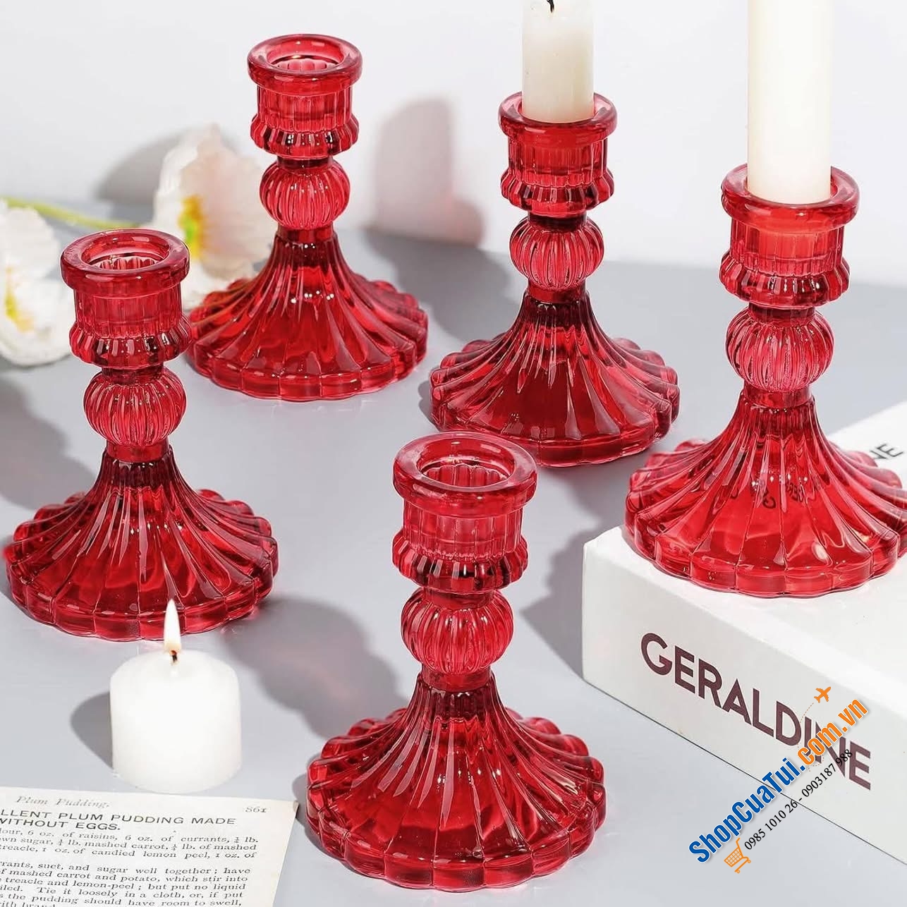 Bộ 6 chân nến Kanpura màu: đỏ, hồng, vàng, xanh lá, trắng.