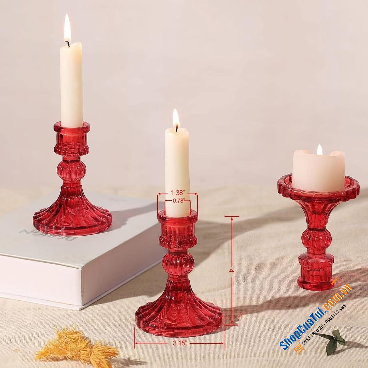 Bộ 6 chân nến Kanpura màu: đỏ, hồng, vàng, xanh lá, trắng.