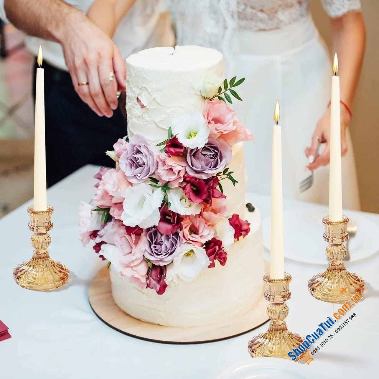 Bộ 6 chân nến Kanpura màu: đỏ, hồng, vàng, xanh lá, trắng.