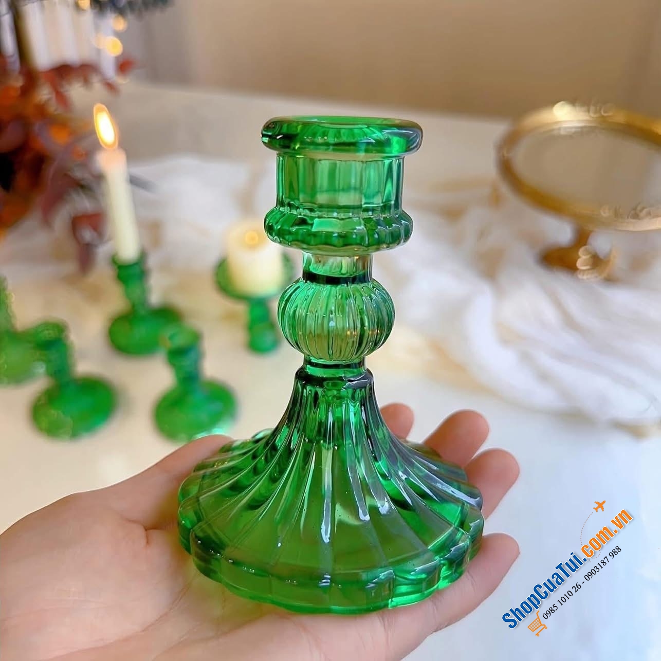 Bộ 6 chân nến Kanpura màu: đỏ, hồng, vàng, xanh lá, trắng.