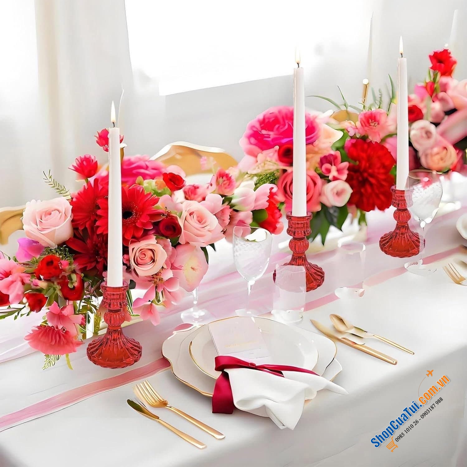 Bộ 6 chân nến Kanpura màu: đỏ, hồng, vàng, xanh lá, trắng.