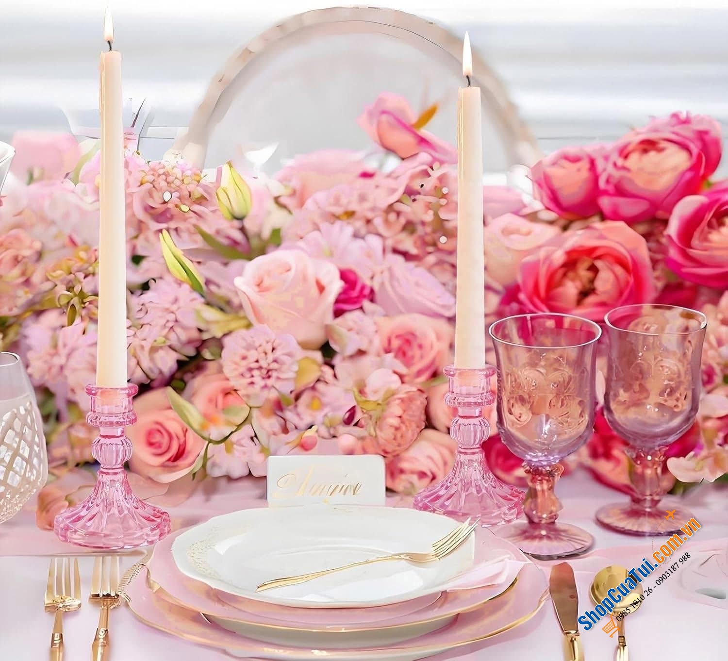 Bộ 6 chân nến Kanpura màu: đỏ, hồng, vàng, xanh lá, trắng.