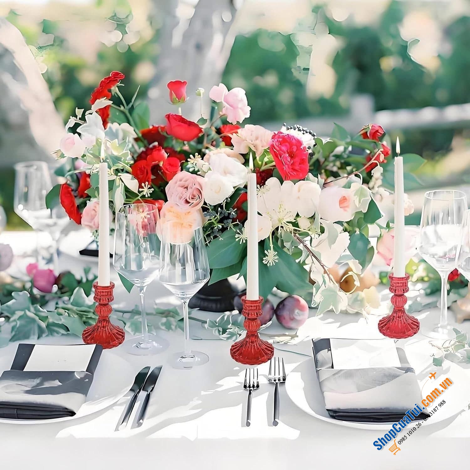 Bộ 6 chân nến Kanpura màu: đỏ, hồng, vàng, xanh lá, trắng.