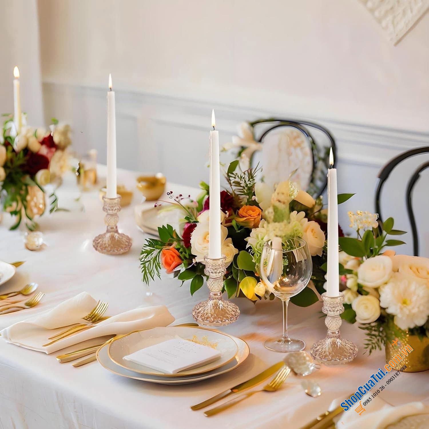 Bộ 6 chân nến Kanpura màu: đỏ, hồng, vàng, xanh lá, trắng.