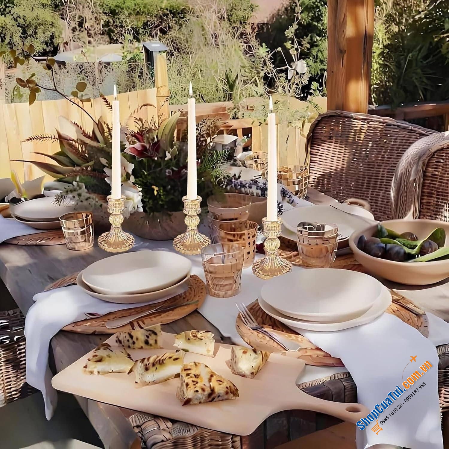 Bộ 6 chân nến Kanpura màu: đỏ, hồng, vàng, xanh lá, trắng.