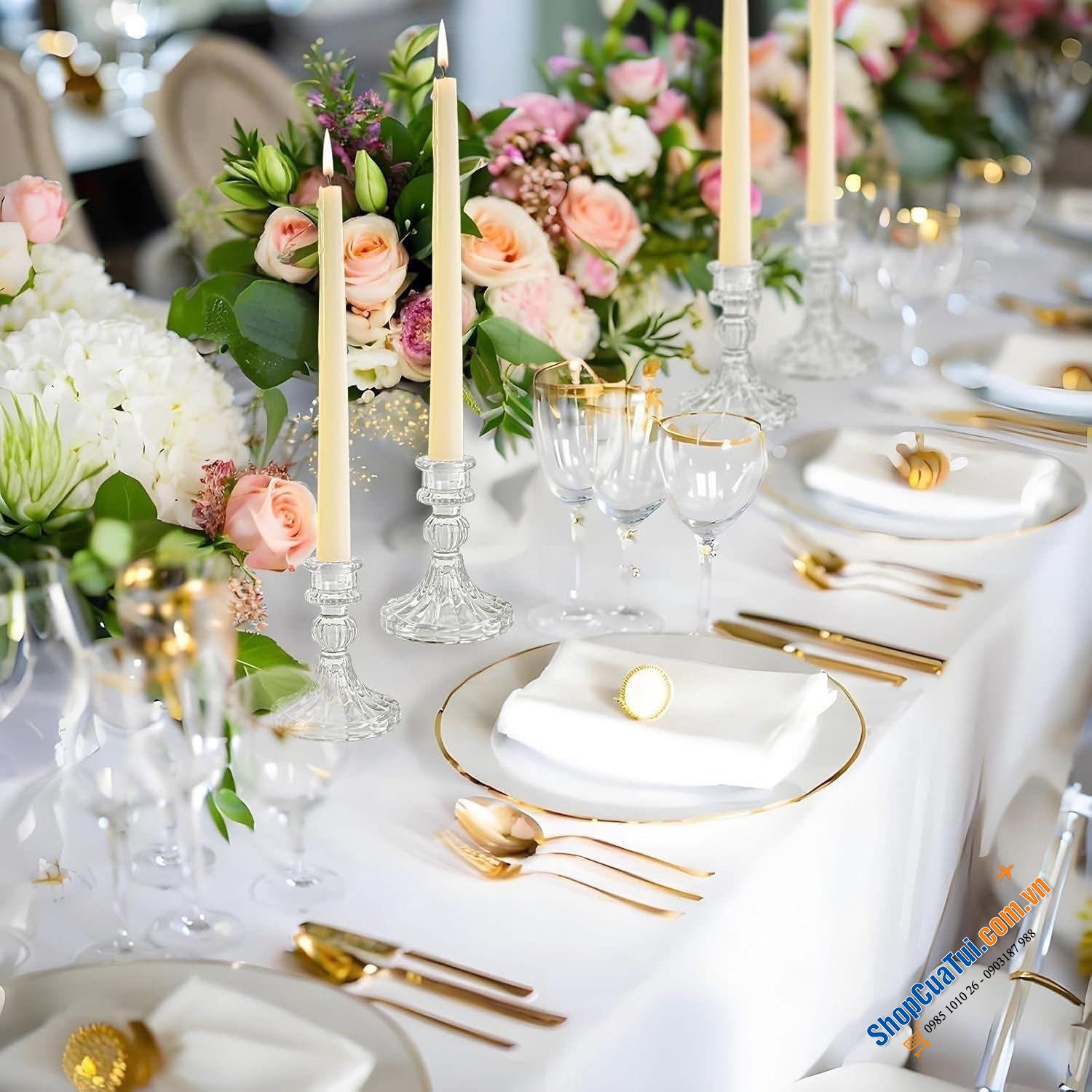 Bộ 6 chân nến Kanpura màu: đỏ, hồng, vàng, xanh lá, trắng.