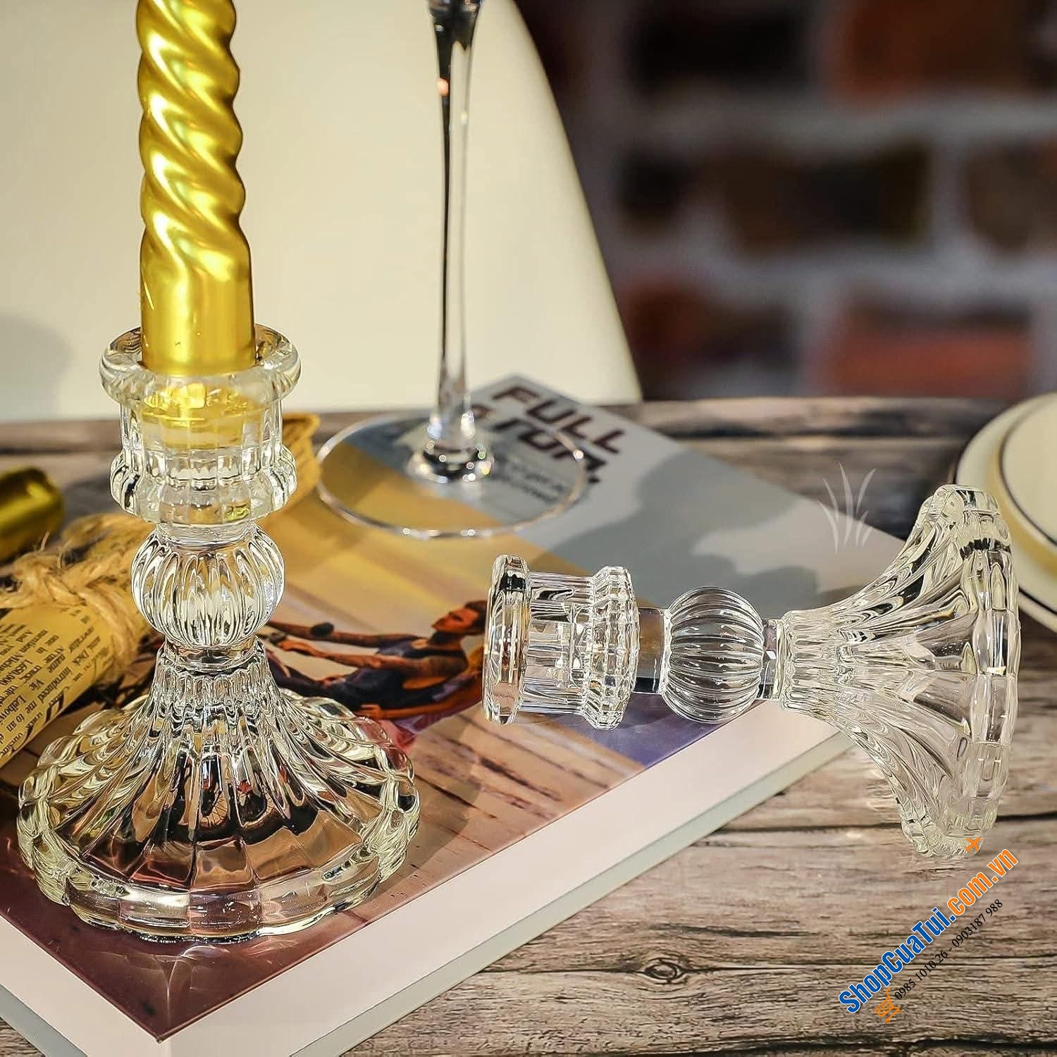 Bộ 6 chân nến Kanpura màu: đỏ, hồng, vàng, xanh lá, trắng.