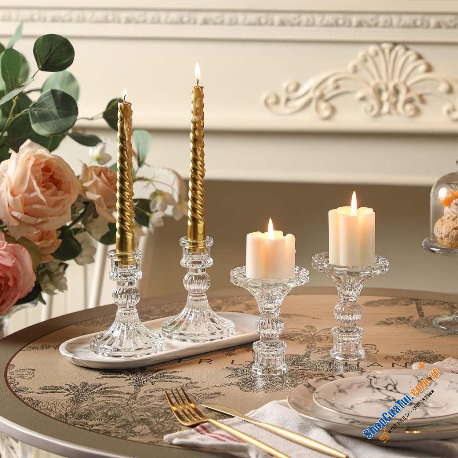 Bộ 6 chân nến Kanpura màu: đỏ, hồng, vàng, xanh lá, trắng.