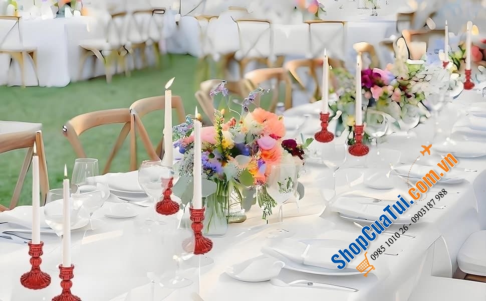 Bộ 6 chân nến Kanpura màu: đỏ, hồng, vàng, xanh lá, trắng.