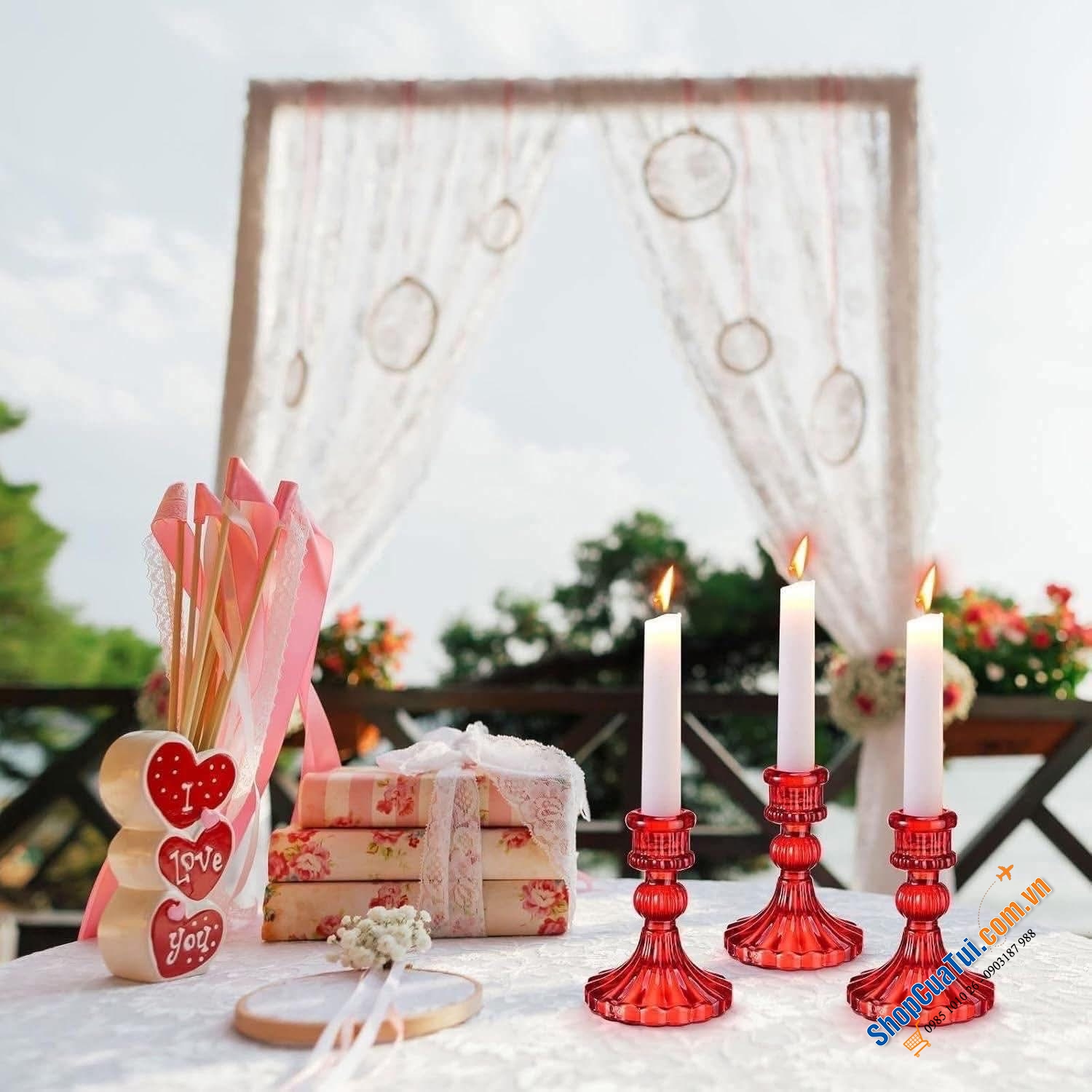 Bộ 6 chân nến Kanpura màu: đỏ, hồng, vàng, xanh lá, trắng.