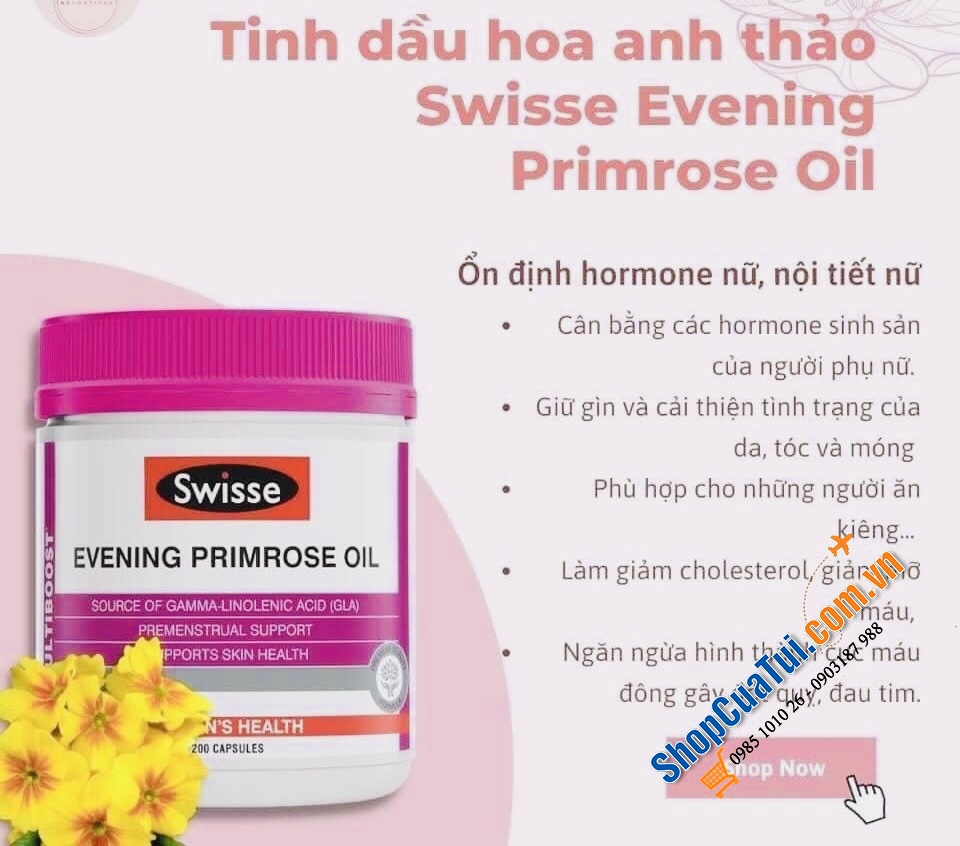 VIÊN UỐNG TINH DẦU HOA ANH THẢO SWISSE EVENING PRIMROSE OIL 200 VIÊN - tốt cho nội tiết của chị em