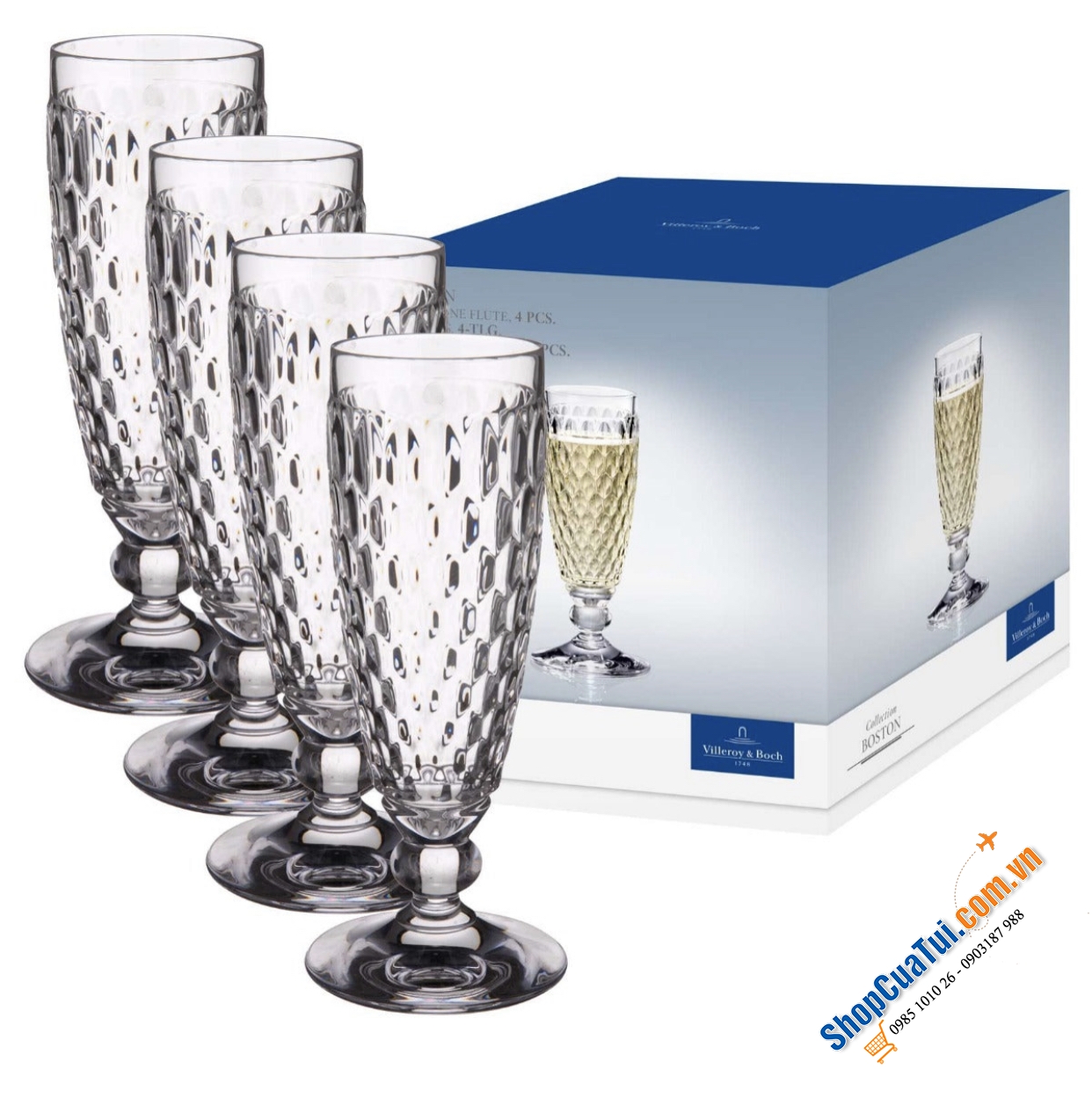 Sét 4 ly sâm panh Champagne Villeroy Boch Boston 145ml  - Made in Germany