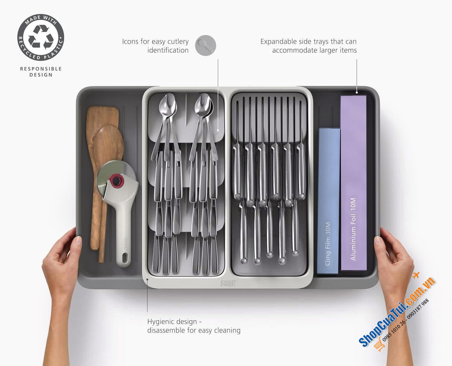 Khay đựng dao muỗng nĩa và cắm dao hộc kéo nhà bếp có thể mở rộng DrawerStore Joseph Joseph 8500015.