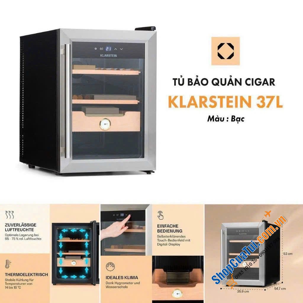 Tủ bảo quản cigar Klarstein El Presidente 37L.