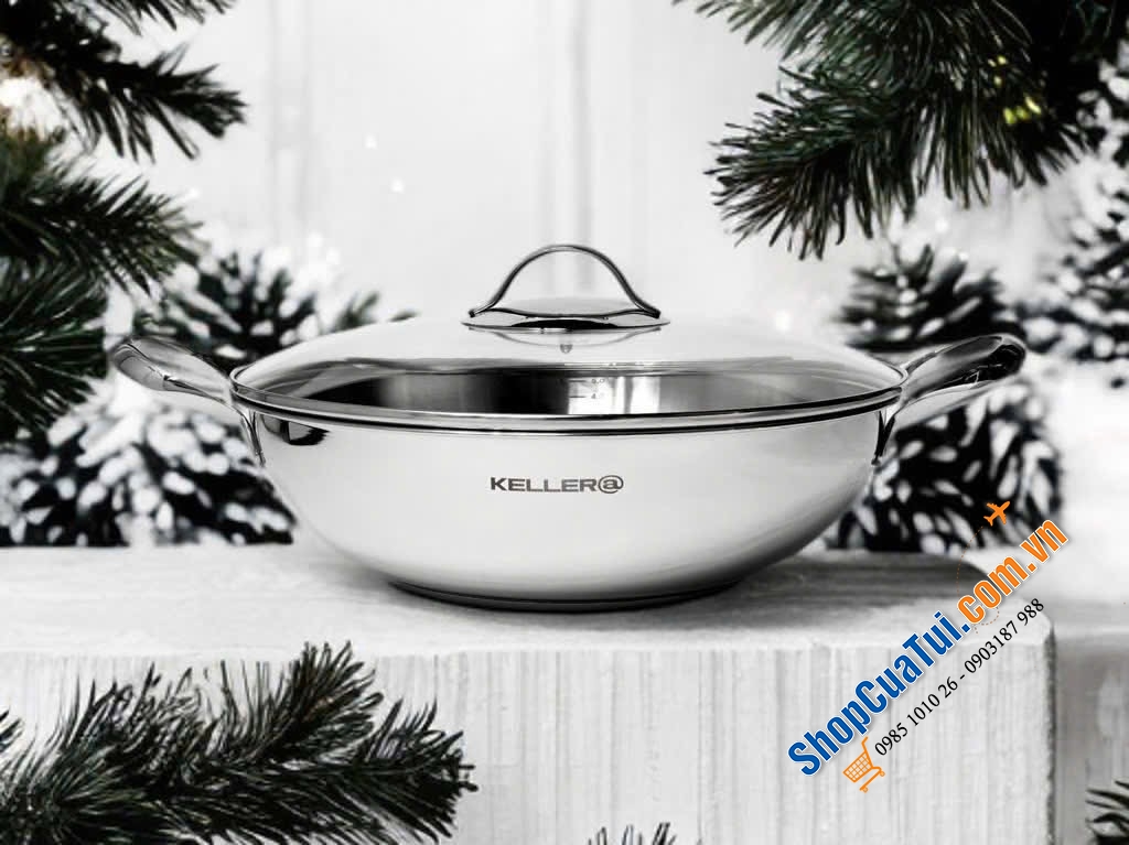 Chảo inox sâu lòng KELLER WOK PAN 32cm có nắp – sâu lòng, đa năng, bền mãi