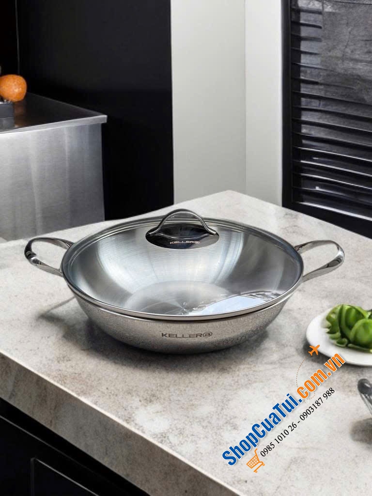 Chảo inox sâu lòng KELLER WOK PAN 32cm có nắp – sâu lòng, đa năng, bền mãi