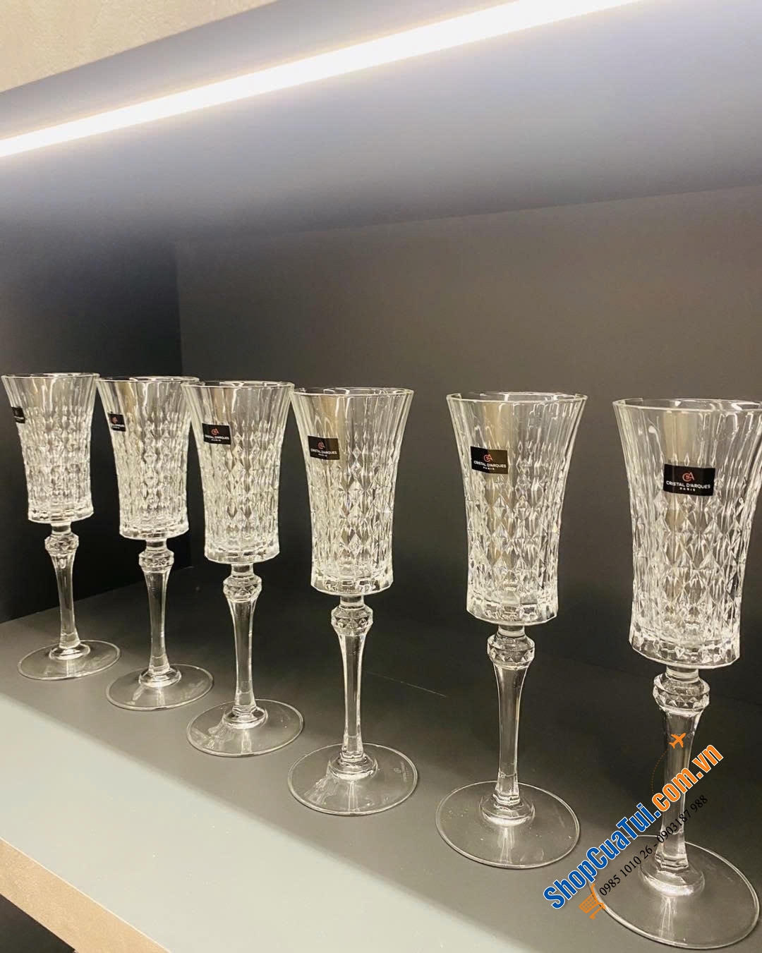 Sét 6 Ly và cốc uống rượu Lady Diamond - Made in France.