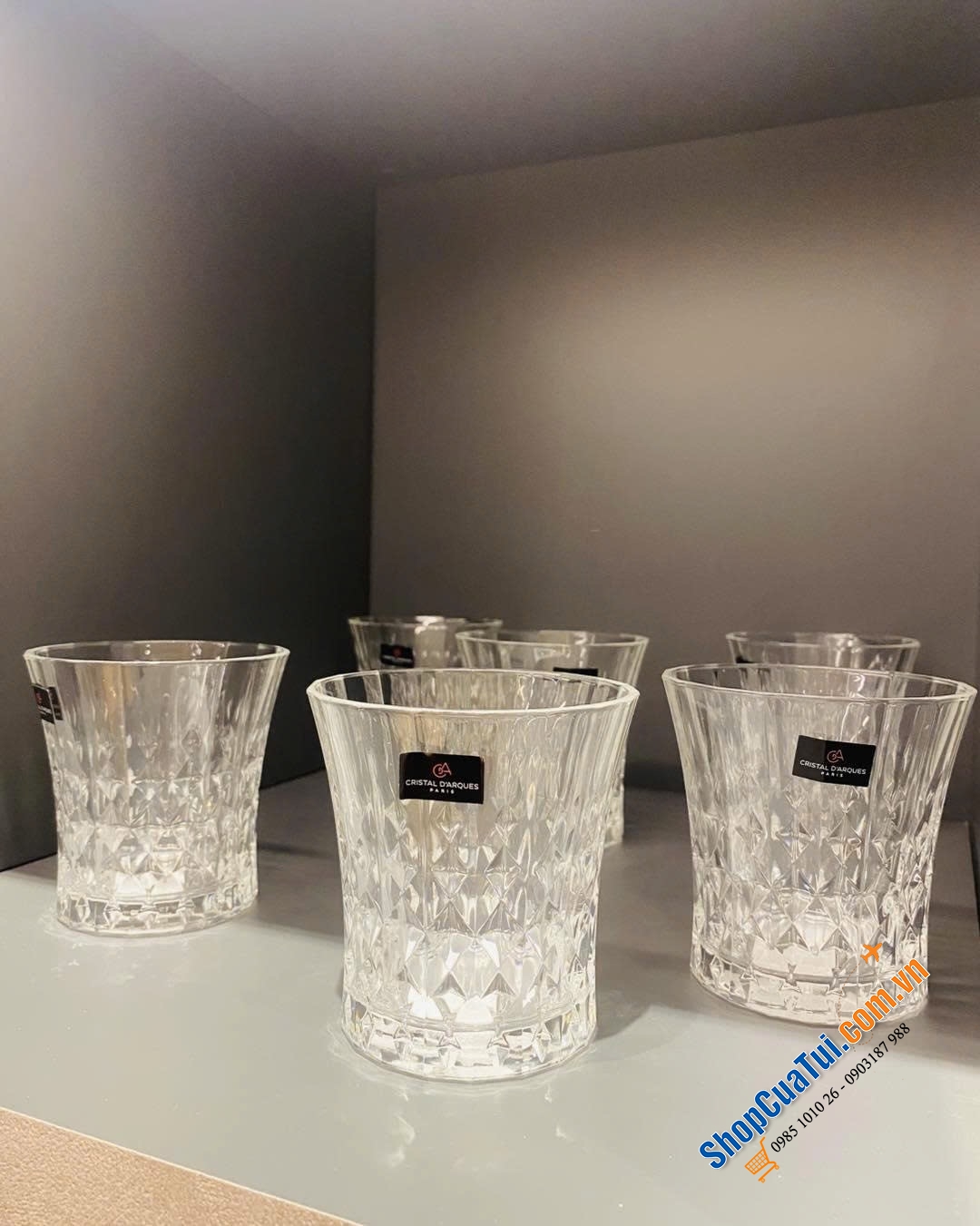 Sét 6 Ly và cốc uống rượu Lady Diamond - Made in France.