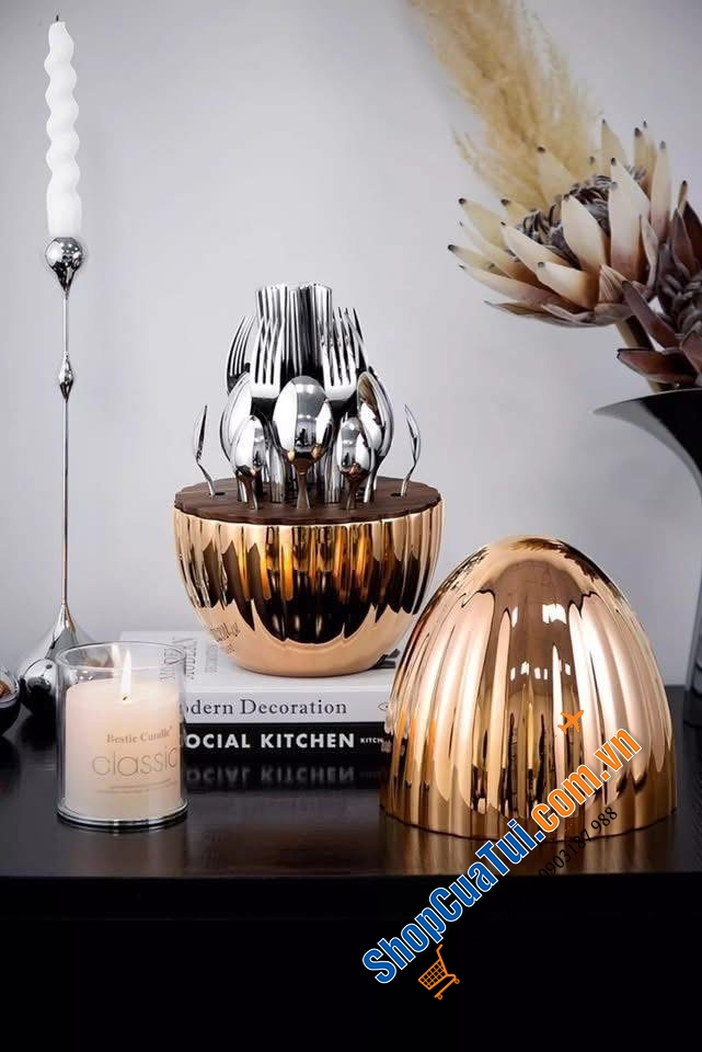 Set dao dĩa trứng rồng 24 món Modern mầu bạc & đồng.