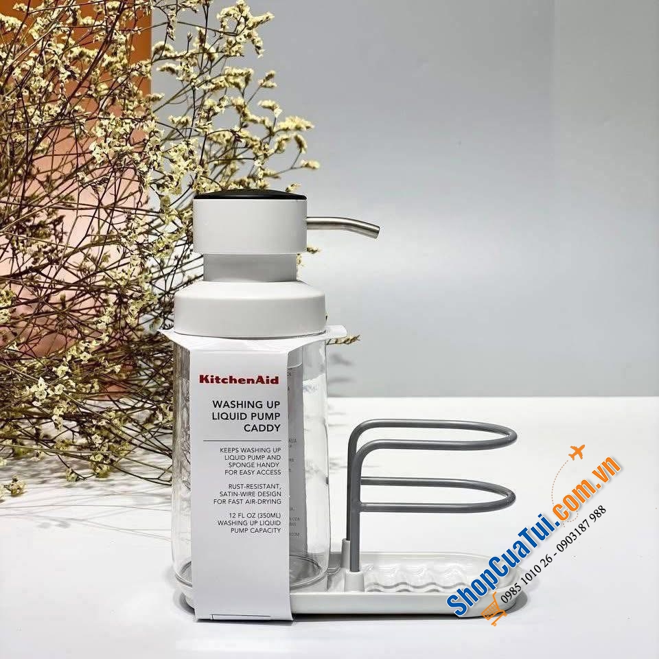 Bình xà phòng KitchenAid kèm khay đựng.