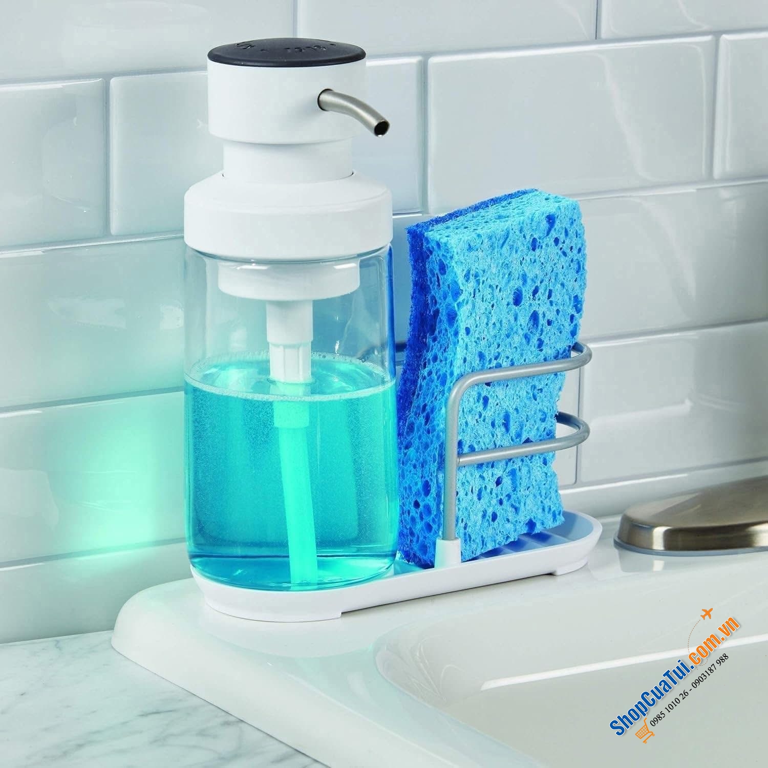 Bình xà phòng KitchenAid kèm khay đựng.