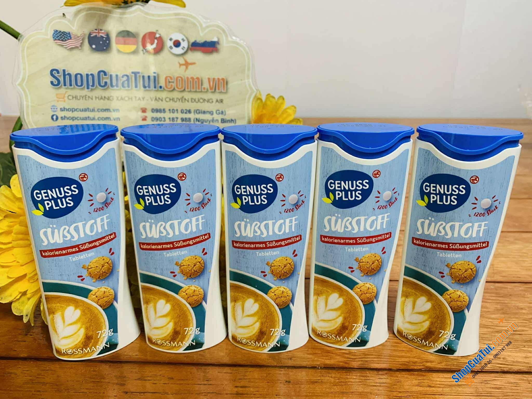 Đường ăn kiêng bấm viên Genuss Plus Süßstoff Tabletten 1200 viên 60mg (tương đương 72g đường)