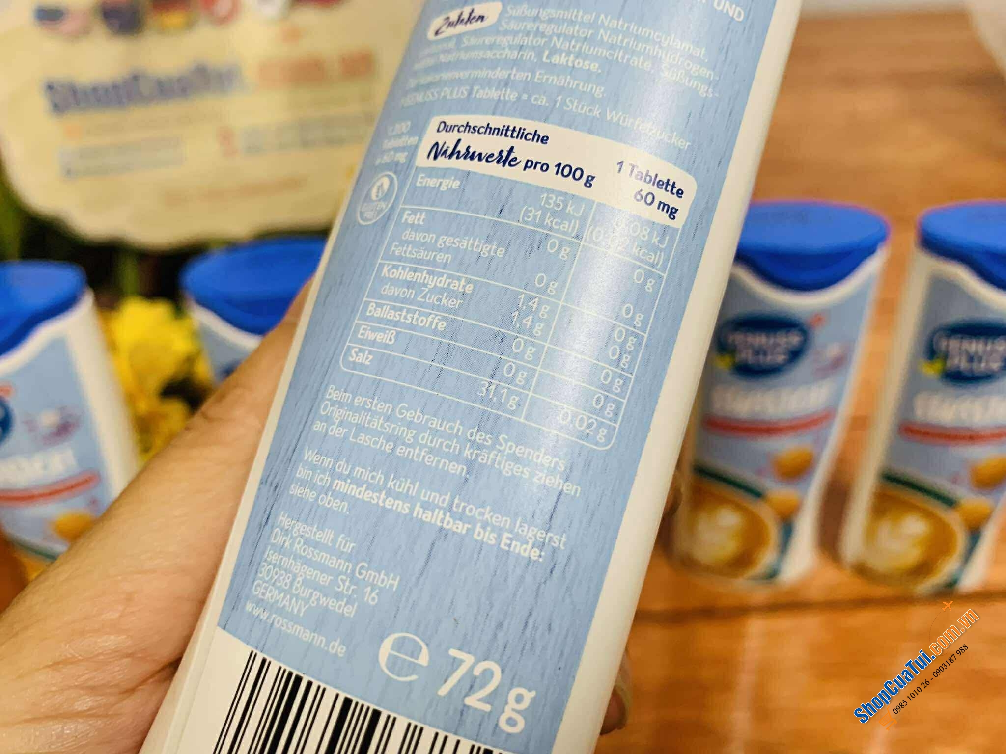 Đường ăn kiêng bấm viên Genuss Plus Süßstoff Tabletten 1200 viên 60mg (tương đương 72g đường)