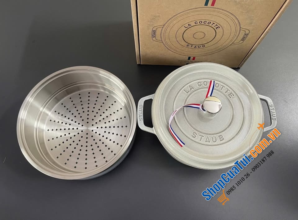 SET NỒI XỬNG STAUB MẦU TRUFFLE SIZE 24cm - Made in France.