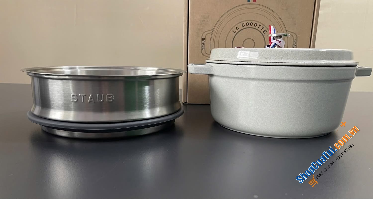 SET NỒI XỬNG STAUB MẦU TRUFFLE SIZE 24cm - Made in France.