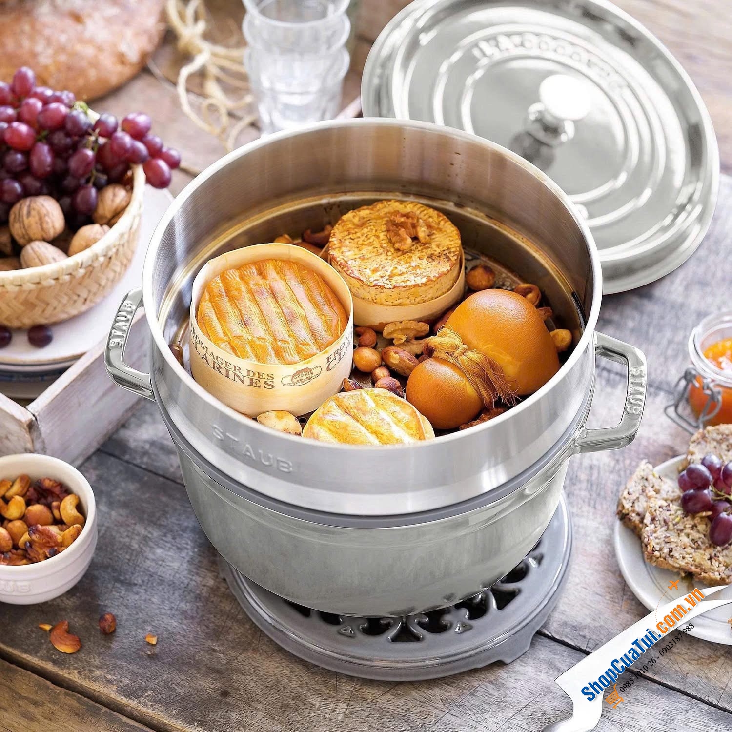 SET NỒI XỬNG STAUB MẦU TRUFFLE SIZE 24cm - Made in France.