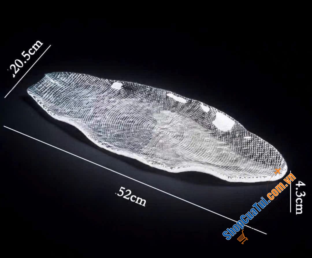 Đĩa thuỷ tinh dài hình lá 52cm Florence handmade.