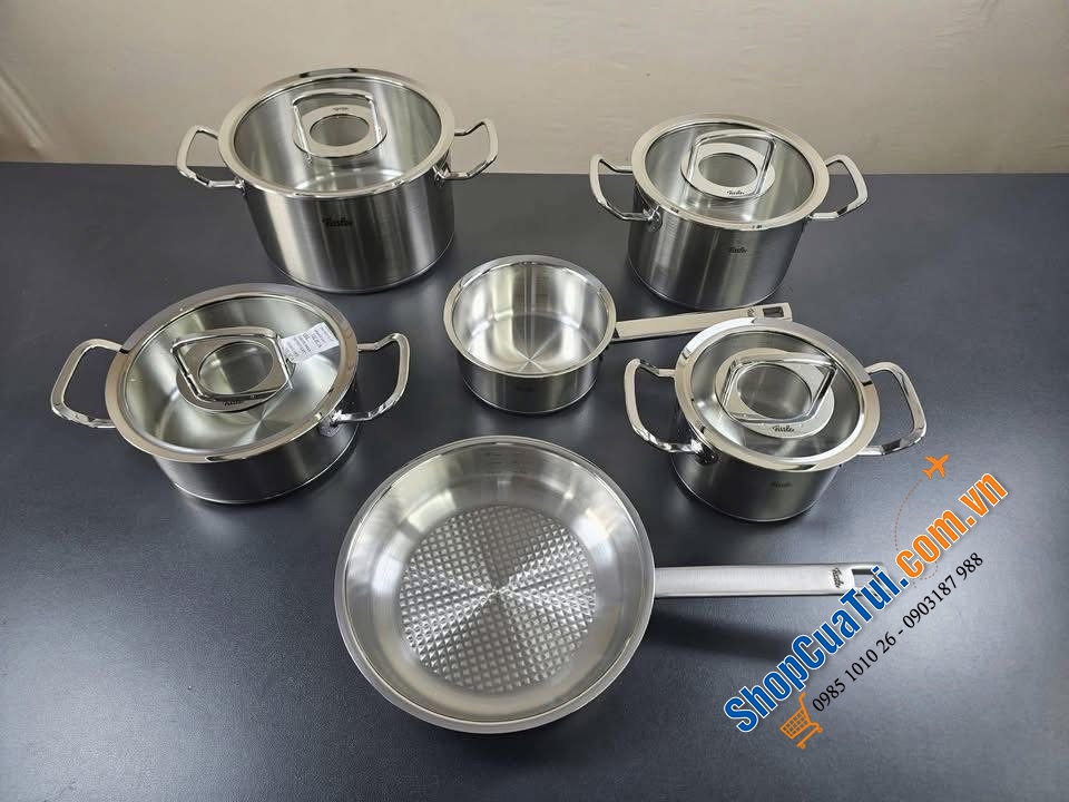 Bộ nồi Fissler Profi set 6 món kèm quánh và chảo inox size 24cm hoặc size 28cm vung kính made in Germany.
