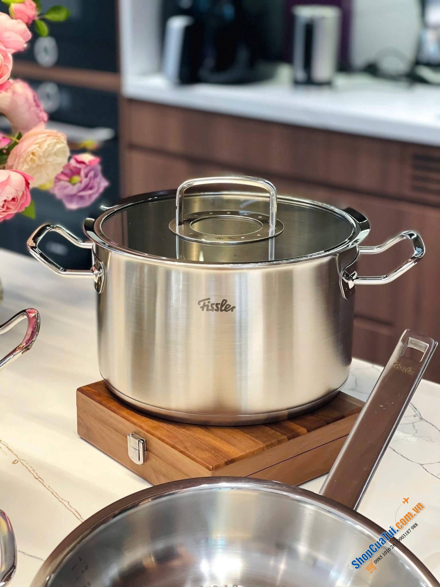 Bộ nồi Fissler Profi set 6 món kèm quánh và chảo inox size 24cm hoặc size 28cm vung kính made in Germany.