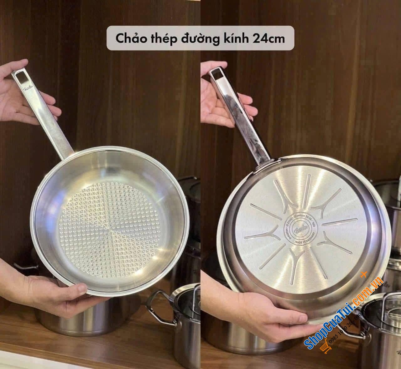 Bộ nồi Fissler Profi set 6 món kèm quánh và chảo inox size 24cm hoặc size 28cm vung kính made in Germany.