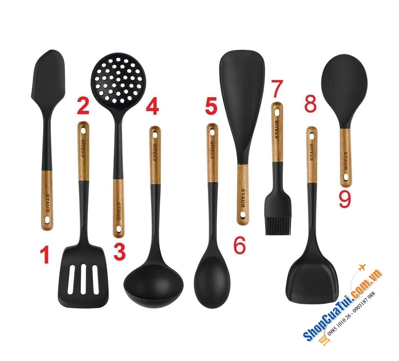 Bộ dụng cụ nấu ăn 9 món Staub Tools. (giá cho từng món, có bán lẻ)
