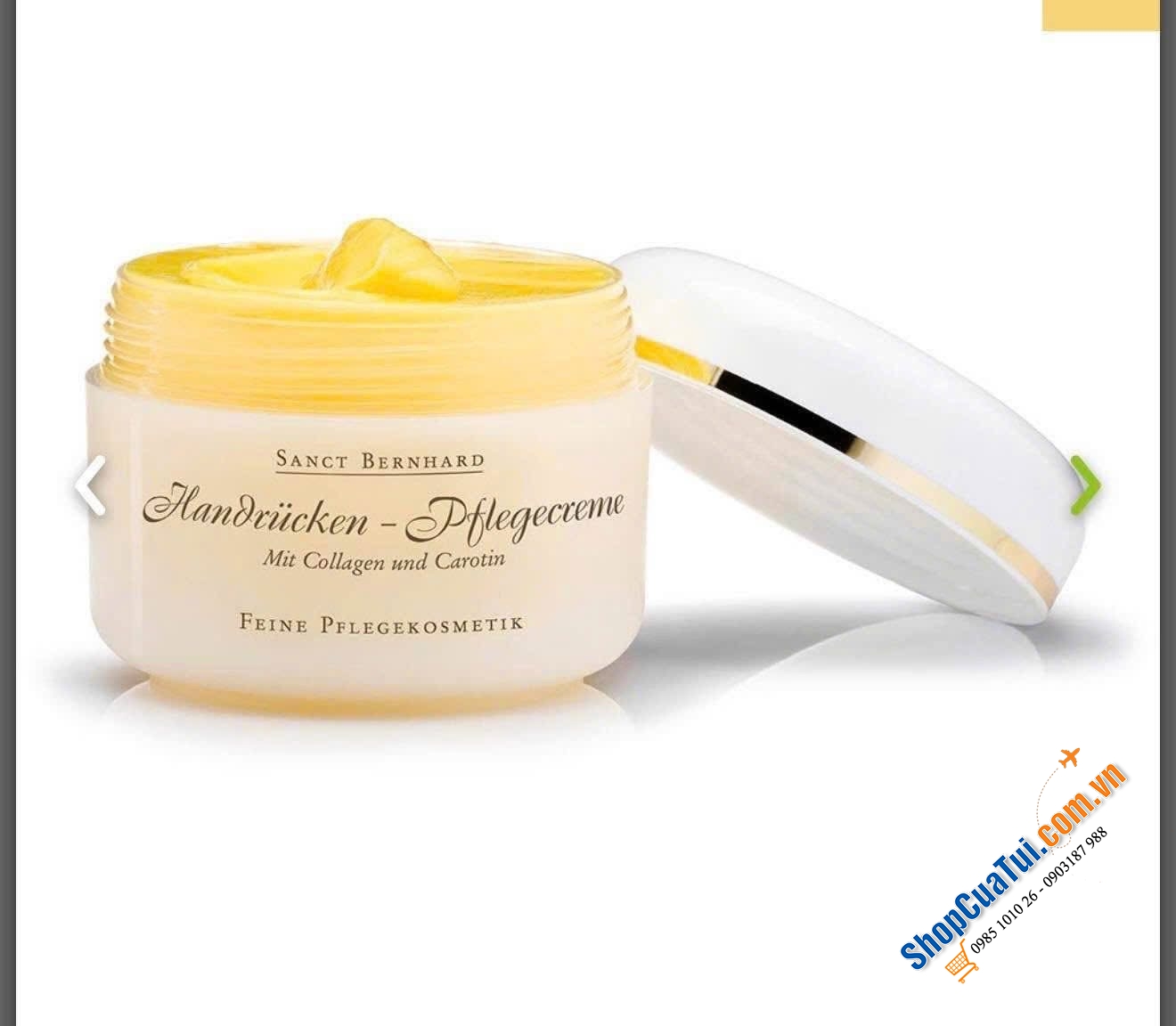 Kem dưỡng da, chống và hồi phục các vết nhăn trên da Handrücken-Pflegecreme Sanct Bernhard với kollagen và Carotin.