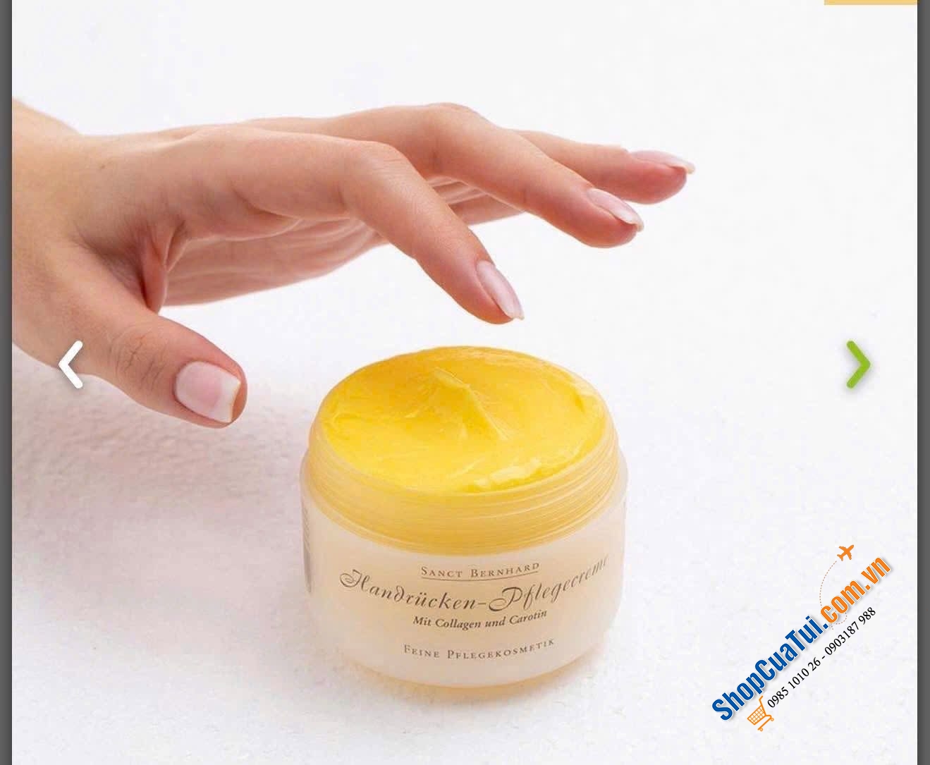 Kem dưỡng da, chống và hồi phục các vết nhăn trên da Handrücken-Pflegecreme Sanct Bernhard với kollagen và Carotin.