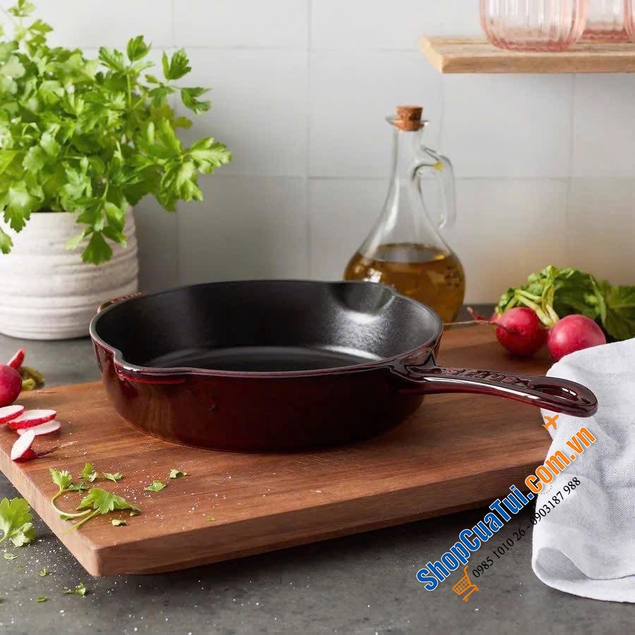 CHẢO GANG STAUB frying pan 22cm có tay cầm phụ - MADE IN FRANCE