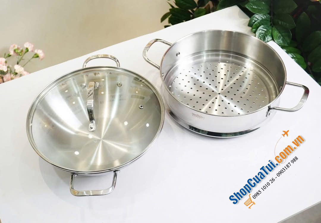 BỘ CHẢO WOK + XỬNG HẤP INOX 304 GKÖCH.