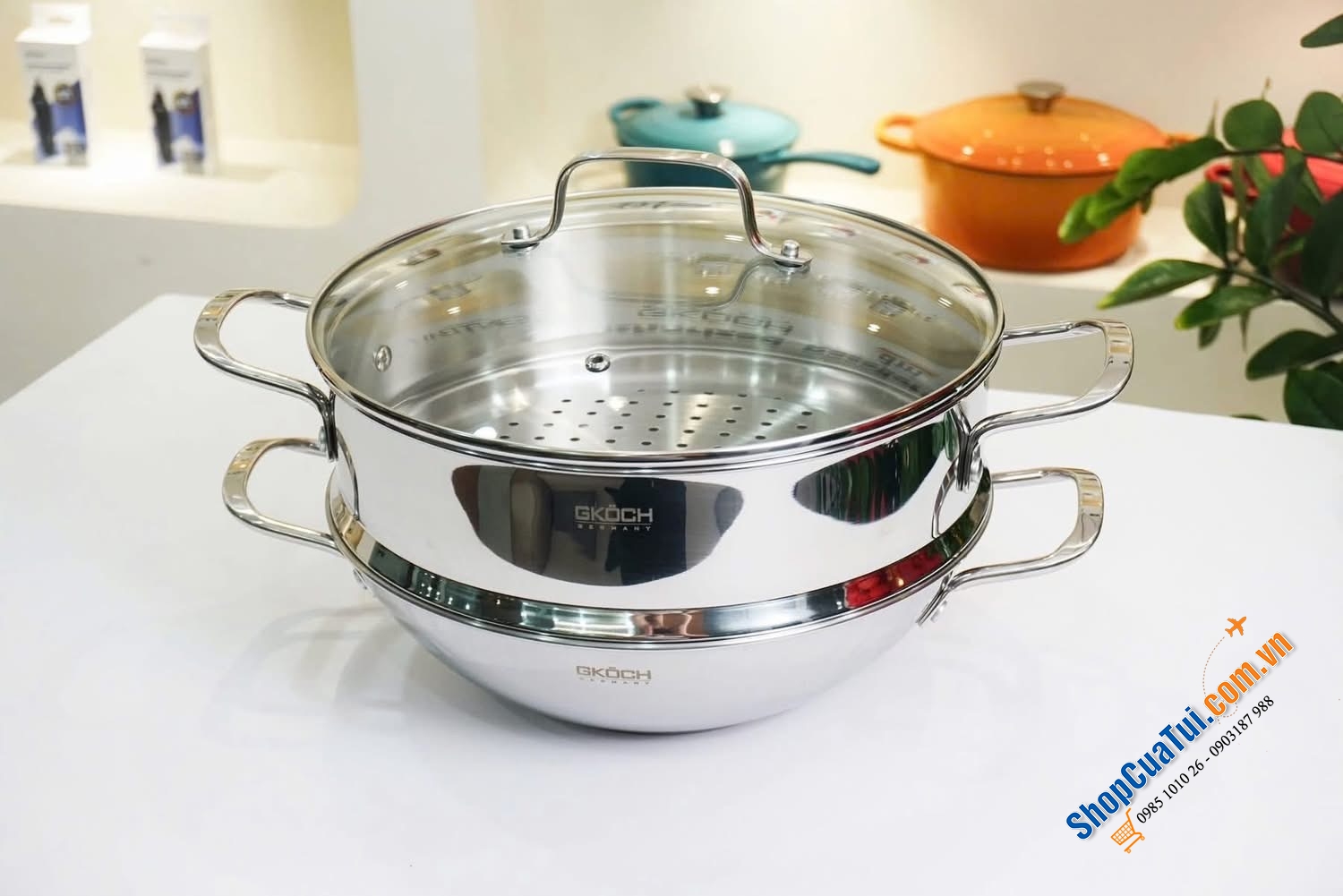 BỘ CHẢO WOK + XỬNG HẤP INOX 304 GKÖCH.