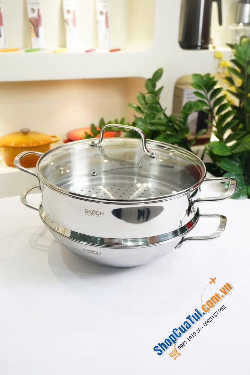 BỘ CHẢO WOK + XỬNG HẤP INOX 304 GKÖCH.