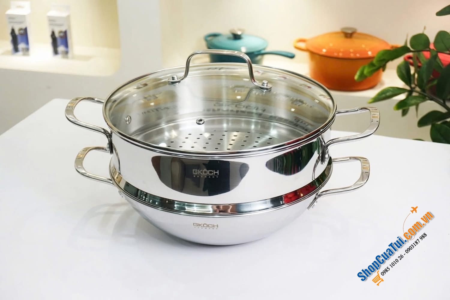 BỘ CHẢO WOK + XỬNG HẤP INOX 304 GKÖCH.